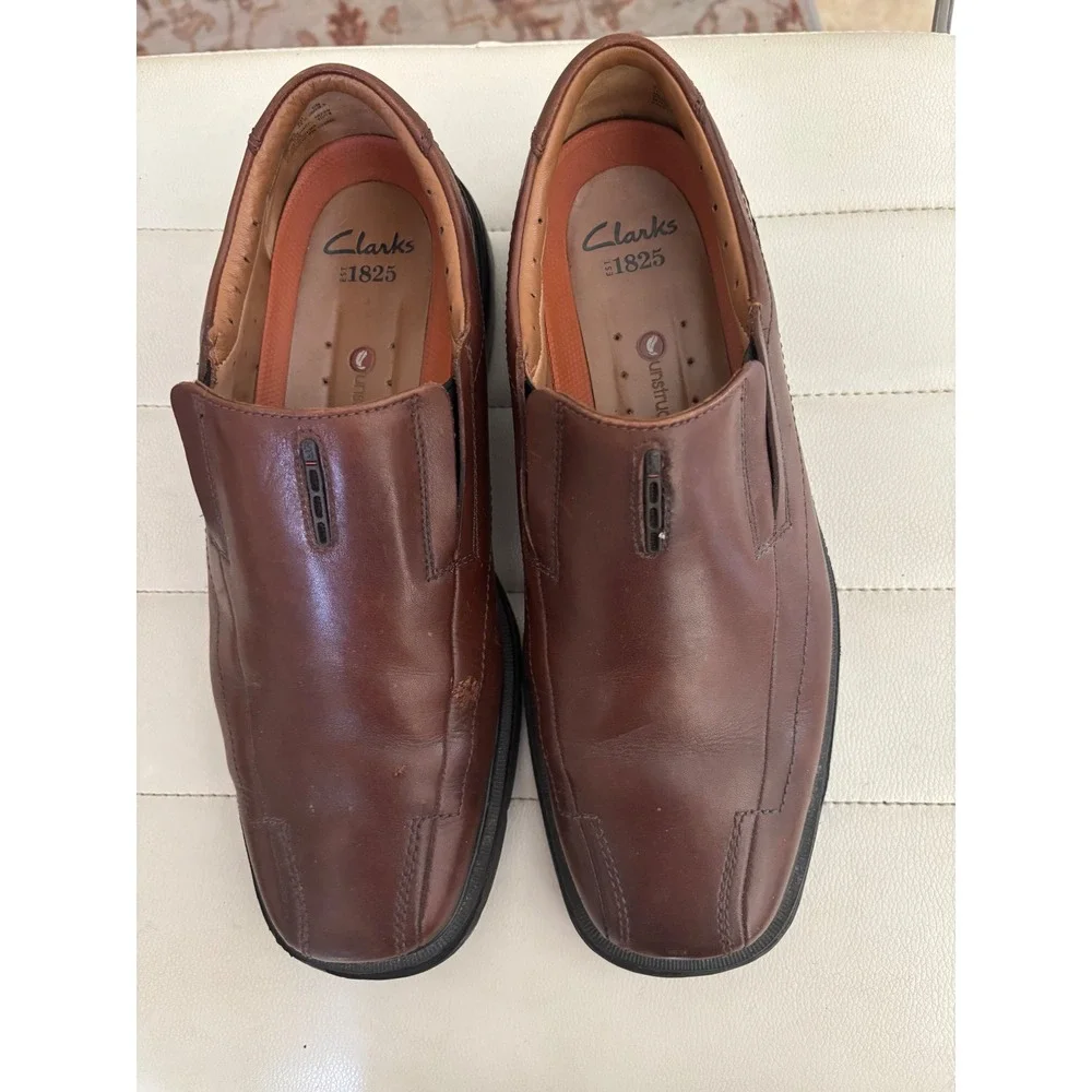 Clarks Unstructured 1825 Brown Leather Slip On Loafers Mens 9.5 XW 26087743